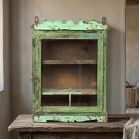 Mini vitrine murale vintage en bois peint avec étagère de rangement pour la décoration de fermes, maisons et hôtels