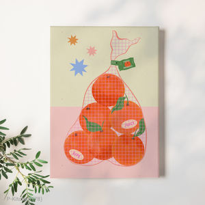 ศิลปะบนผืนผ้าใบสำหรับตกแต่งห้องครัว, โปสเตอร์ภาพประกอบผลไม้ส้มในถุงตาข่าย, ภาพพิมพ์ตกแต่งผนังห้องครัวน่ารัก - Product Image 1