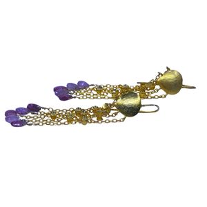 Boucles d'oreilles pendantes plaquées or avec pierres d'améthyste, style bohème, pour femmes, à porter en soirée - Product Image 4