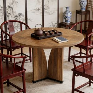 Tavolo da Pranzo Rotondo Stile Fattoria per Cucina e Soggiorno per Uso Quotidiano - Product Image 4