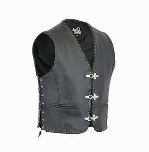 Chaleco de Motociclista de Cuero Genuino Negro para Hombre, Tallas S a 3XL - Product Image 1