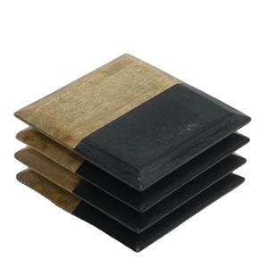 Posavasos cuadrado de piedra negra y madera, moderno, hecho a mano, doble tono, material natural, posavasos para bebidas, Decoración de mesa elegante, nuevo y elegante - Product Image 1