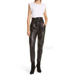 Pantalon élégant en cuir véritable respirant pour femme, taille mi-haute, coupe droite, idéal pour l'hiver, les soirées et le style quotidien tendance - Product Image 3