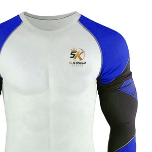 5 Sports Sports Men's Compression Shirt Blue Black White Long Sleeve Fitted Moisture Wicking MMA Workout <b>Top</b> - Product Image 5