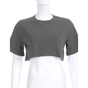 เสื้อครอปท็อปผู้หญิงดีไซน์ใหม่ แขนสั้น ผ้าถักผสมคอตตอน ทรงหลวม น้ำหนักเบา เหมาะสำหรับฤดูร้อน - Product Image 6