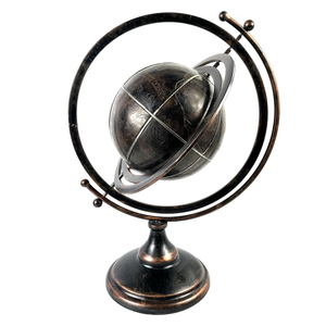 Sculpture de globe terrestre en métal, style armillaire, décoration mondiale, finition bronze - Product Image 1