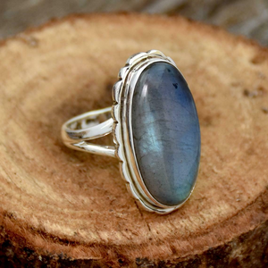 Long Oval <b>Labradorite</b> <b>Ring</b> 925 Sterling Silver Gemstone Jewelry Handmade <b>Ring</b> for Her - Product Image 2