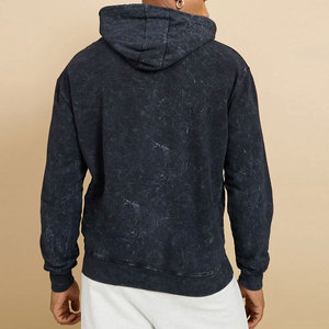 Sweat-shirt à capuche en coton délavé bleu foncé pour homme, coupe classique, style décontracté, en molleton bouclette avec poche et cordon de serrage - Product Image 5