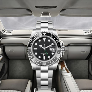 Montre mécanique de luxe en acier inoxydable 41 mm, style hip-hop de haute qualité, cadran noir, lunette GMT en céramique noire 22 mm, index lumineux - Product Image 4