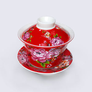 Taza de Té de Porcelana Roja Oriental Retro Shin Tai Yuan con Impresión por Transferencia de Agua para Té Gongfu de Taiwán - Product Image 1