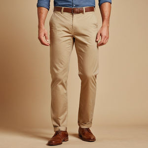 Pantalón chino clásico para hombre, corte regular, material de sarga de algodón suave, diseño versátil, ideal para la oficina, fines de semana y salidas nocturnas. - Product Image 2