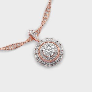 IGI Certified Lab Grown Diamond Halo <b>Cluster</b> Pendant with Baguette & Round Diamonds in 9K White / Yellow & Rose Gold - Product Image 3