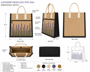 Bolsa de Yute Laminada con Estampado de Lavanda, Bolsillo con Cremallera, Ecológica, Reutilizable, Asa de Cuerda, Personalizable, Venta al Por Mayor - Product Image 2