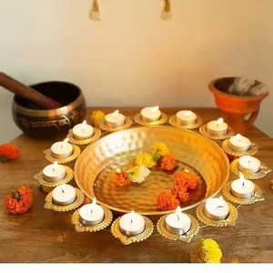 Traditional Brass Finish Metal Urli Bowl Floating Diya Water Bowl for <b>Temple</b> Pooja Festival Decor - Product Image 4