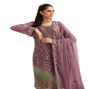 Soldes Exceptionnelles : Robe Shalwar Kameez Dupatta Moderne en Chiffon Brodé Style Indien et Pakistanais pour Femme – Vente en Gros - Product Image 1