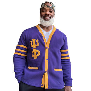 <b>Purple</b> Men's Embroidered Psi Phi Letter <b>Cardigan</b> Sweater Full Sleeve Knitted Wool/Cashmere Blend Thick Winter Wear - Product Image 1
