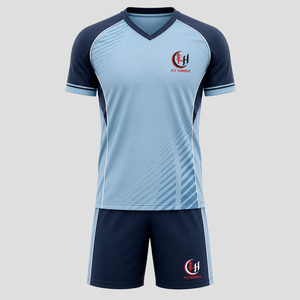 Fly Humble Men's Soccer Jersey Set Light Blue Navy V-Neck Short Sleeve Moisture Wicking <b>Athletic</b> Fit All Seasons Sublimated Prin - Product Image 1