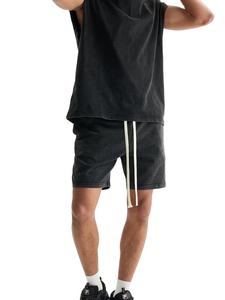 Wholesale Custom Men's Summer Casual Gym Wear <b>Loose</b> Fit Pure Washed Vintage Black Retro <b>Vest</b>/Knee-Length Shorts Set Sleeveless - Product Image 4