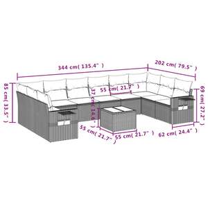 Set Divano da Giardino in Polyrattan Nero da 11 Pezzi con Cuscini - Product Image 3