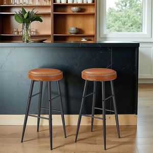 Counter Height <b>Bar</b> <b>Stools</b> Set of 2, Modern <b>Backless</b> Round Seat <b>Stools</b>, Metal Frame, 24.8-Inch Tall for Kitchen Island Home <b>Bars</b> - Product Image 6