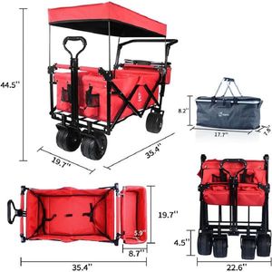 Collapsible Heavy Duty Folding Wagon Cart Removable Canopy 4\" Wide Large All Terrain Wheels Brake Adjustable Hand for Camping - Product Image 2