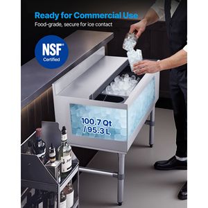 Cubo de Hielo Comercial de Acero Inoxidable, Capacidad Máxima de 100.7 Qt, 36 x 19 x 33 Pulgadas, con Tapa Deslizante y Porta Botellas para Bebidas - Product Image 2