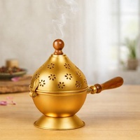 Brûleur d'encens écologique en fer avec découpes florales et poignée en bois, diffuseur d'encens aromatique indien pour une utilisation toute l'année