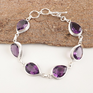 Pulsera de tenis de plata de ley 925 chapada, joyería de moda, con amatista natural en forma de pera y gema facetada. - Product Image 4