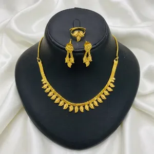 Juego de Joyería con Motivo de Hoja Africana en Latón Chapado en Oro de 18K, Collar y Aretes para Mujer, para Uso Diario y Bodas - Product Image 3