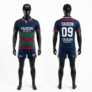 Uniforme de Rugby Premium de Poliéster 180 GSM para Hombre, Transpirable, Azul Marino, Rojo y Blanco, Diseño de Paneles Diagonales, Logotipo Personalizado por Sublimación - Product Image 5