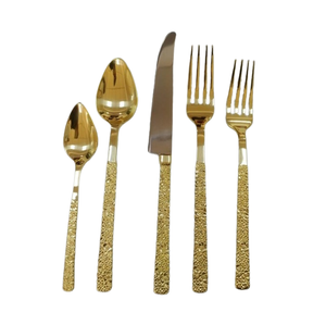 Juego de Cubiertos de Acero Inoxidable Chapado en Oro al por Mayor, con Mango Texturizado, Cuchillo, Tenedor y Cuchara, Vajilla Ecológica para Hotel - Product Image 1