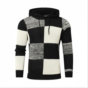 Suéter con Capucha de Punto con Parches para Hombre, Corte Regular, Estilo Casual para Otoño, Negro, Blanco, Gris - Product Image 1