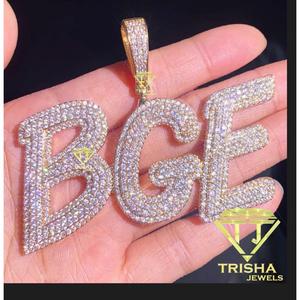 Iced Out "BGE" <b>Initial</b> <b>Necklace</b> Moissanite Diamond Custom Letter Pendant Hip Hop Bling Chain Luxury Jewelry Gift - Product Image 1