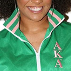 AKA Green <b>Track</b> <b>Jacket</b> Women Zip Up Athletic Top Pink Stripe Trim Casual Sporty Sorority Greek Apparel Stylish Outerwear - Product Image 2