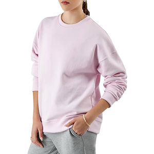 Sudadera de Cuello Redondo Rosa Claro para Mujer, Venta al Por Mayor, Corte Regular, Manga Larga, Color Sólido, Tejido de Punto, 100% Algodón, Transpirable - Product Image 3