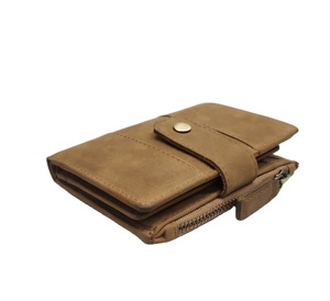 Handcrafted Zipper Compartment Coin Pocket Card Holders Genuine Oil Leather <b>Wallets</b> <b>RFID</b> Durable Daily Usage Button Crazy Horse - Product Image 1