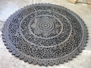 Panneaux muraux ronds gravés en teck de 1,5 m, 100 % faits à la main, haute résistance, écologiques, décoration thaïlandaise classique DIY - Product Image 4