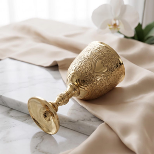Gobelet élégant en or et argent orné d'un motif cœur et de détails gravés floraux, calice décoratif, décoration et cadeau - Product Image 5