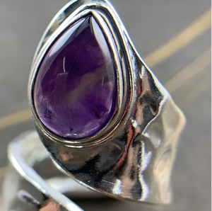 Dainty Double Amethyst <b>Ring</b> 925 Sterling <b>Silver</b> Sleek <b>Adjustable</b> Bypass Wide Statement Comfort Band - Product Image 4