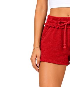 Custom Red Women <b>Drawstring</b> Casual Shorts Soft Cotton Terry Summer Beach Lounge Shorts Elastic Waist Pocket Comfortable Fashion - Product Image 3