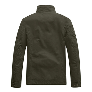 Fashionable Customizable Men's & Boys' <b>Canvas</b> <b>Jacket</b> Solid Color Front Four Pockets Stand Collar Windproof Zipper Button Closure - Product Image 2