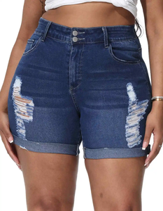 Pantalones cortos de mezclilla para mujer, informales, de cintura alta, de moda, nuevos, muy demandados, desgastados, de color liso. - Product Image 4