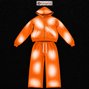Custom Mens <b>Orange</b> Washed Tracksuit Full Zip <b>Hoodie</b> Sweatpants Set Wholesale Casual Streetwear Jogging Sportswear Outfit For Men - Product Image 5