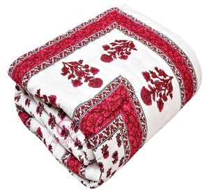 Couette/Razai en coton pur 400 TC, imprimé traditionnel Jaipuri, pour lit simple, 85x55 pouces, utilisable toute l'année - Product Image 3