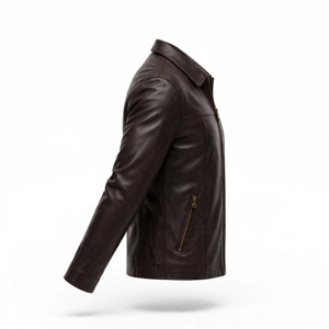 Veste de moto en cuir véritable marron foncé pour homme, col montant, fermeture éclair, coupe ajustée, en cuir souple de qualité supérieure, idéale pour l'hiver - Product Image 6