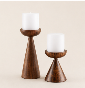Handmade Modern Wooden Pillar <b>Candle</b> Holder <b>Set</b> Of 2 Minimalist Mango Wood Candlestick Stand For Table Centerpiece Decoration - Product Image 1