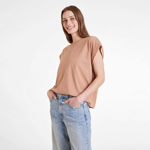 Camiseta de Verano Personalizada para Mujer, 100% Algodón Jersey, con Logo, Manga Corta, Cuello Redondo, Corte Holgado, Color Sólido - Product Image 3