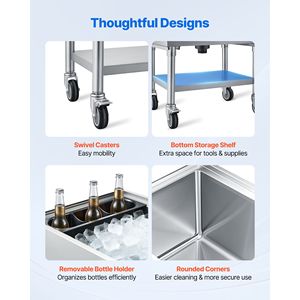 Contenitore per Ghiaccio in Acciaio Inox per Cucina Commerciale, Capacità Massima 65,1 Qt, Coperchio Scorrevole, 24 X 19 X 35 Pollici, Portabottiglie - Product Image 5