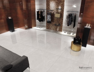 Carreaux de porcelaine vitrifiée aspect marbre poli Ital Industries, imperméables, épaisseur 8,5 mm, pour hôtels et bureaux - Product Image 1
