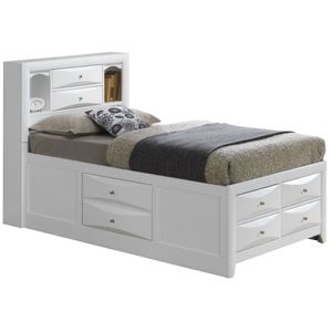Cama Doble Moderna y Elegante con Almacenamiento, Tapizada en Blanco para Espacios Contemporáneos - Product Image 1